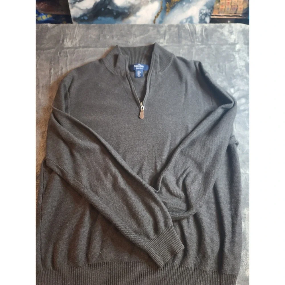 Savile Row Mens Jumper L Blk Sweater High Neck 1/4 Zip Pullover Knitted‎ Cotton